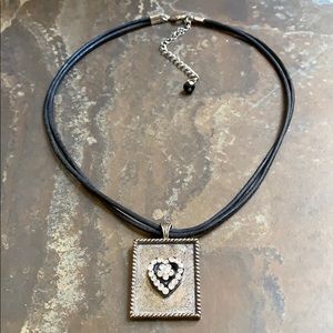 NWT Framed Heart On Leather Choker  Necklace